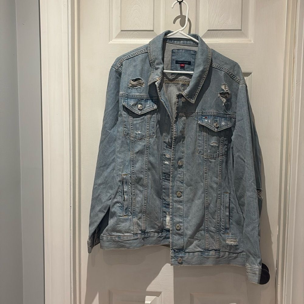 Tommy Hilfiger denim distressed collared jacket SZ Xlarge